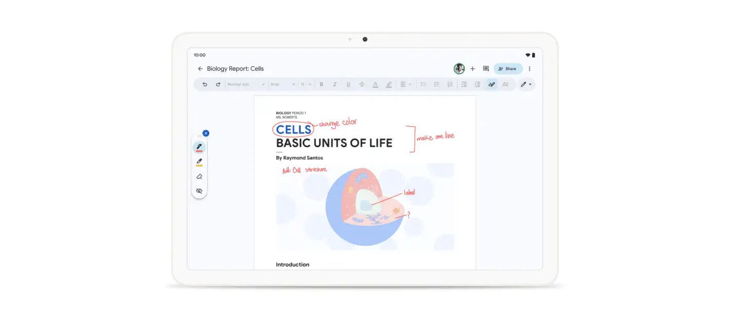 Google Docs-Markup auf Pixel-Tablet