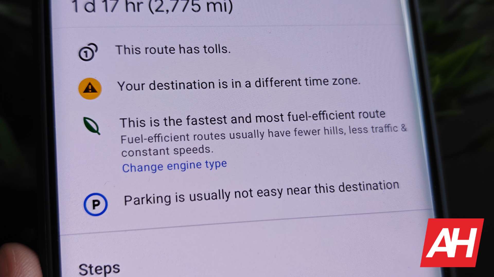 AH Google Maps 2024 kraftstoffeffiziente Route