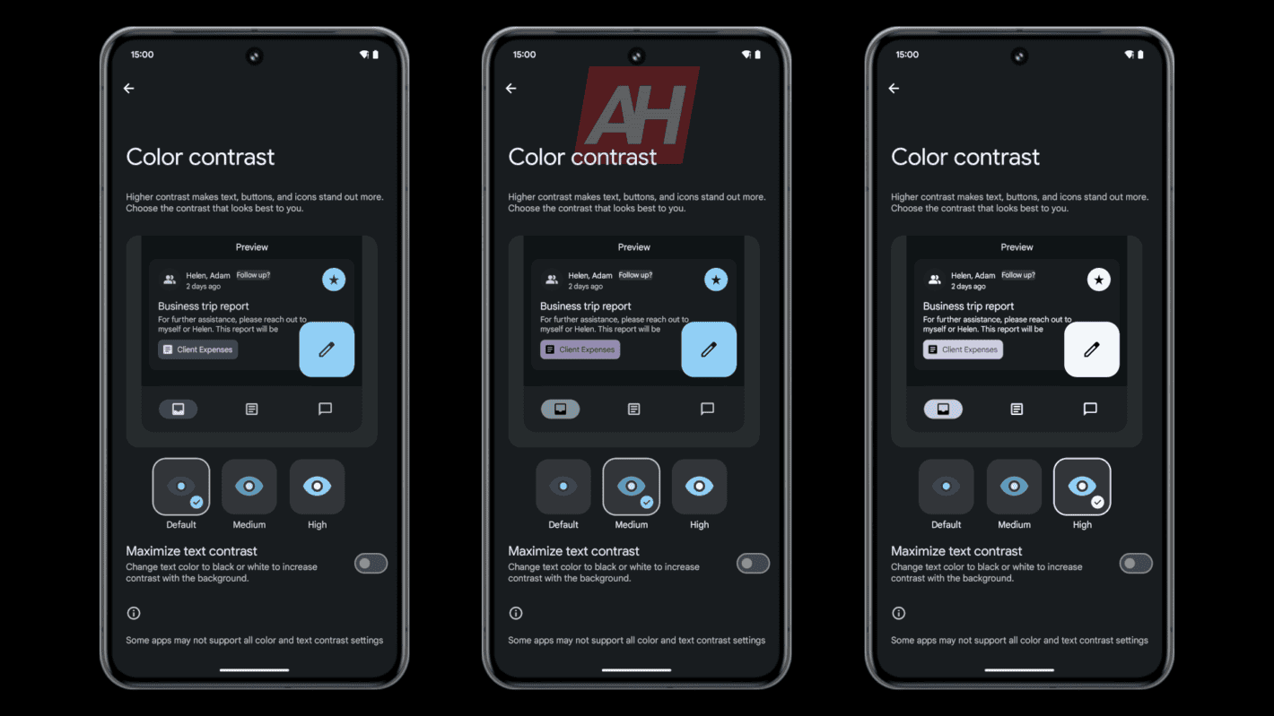 Android-Farbkontrastvergleich mit normalem Textkontrast dunkel AH