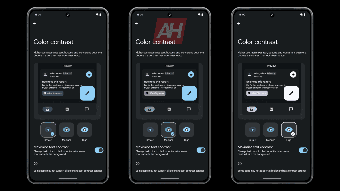Android-Farbkontrastvergleich mit maximiertem Textkontrast dunkel AH