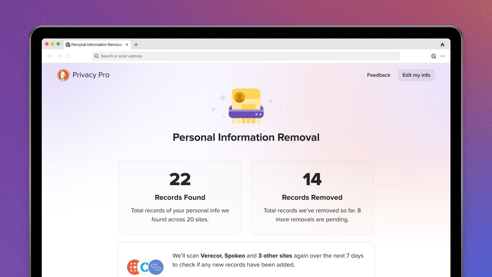 Privacy Pro-Funktion zum Entfernen persönlicher Daten