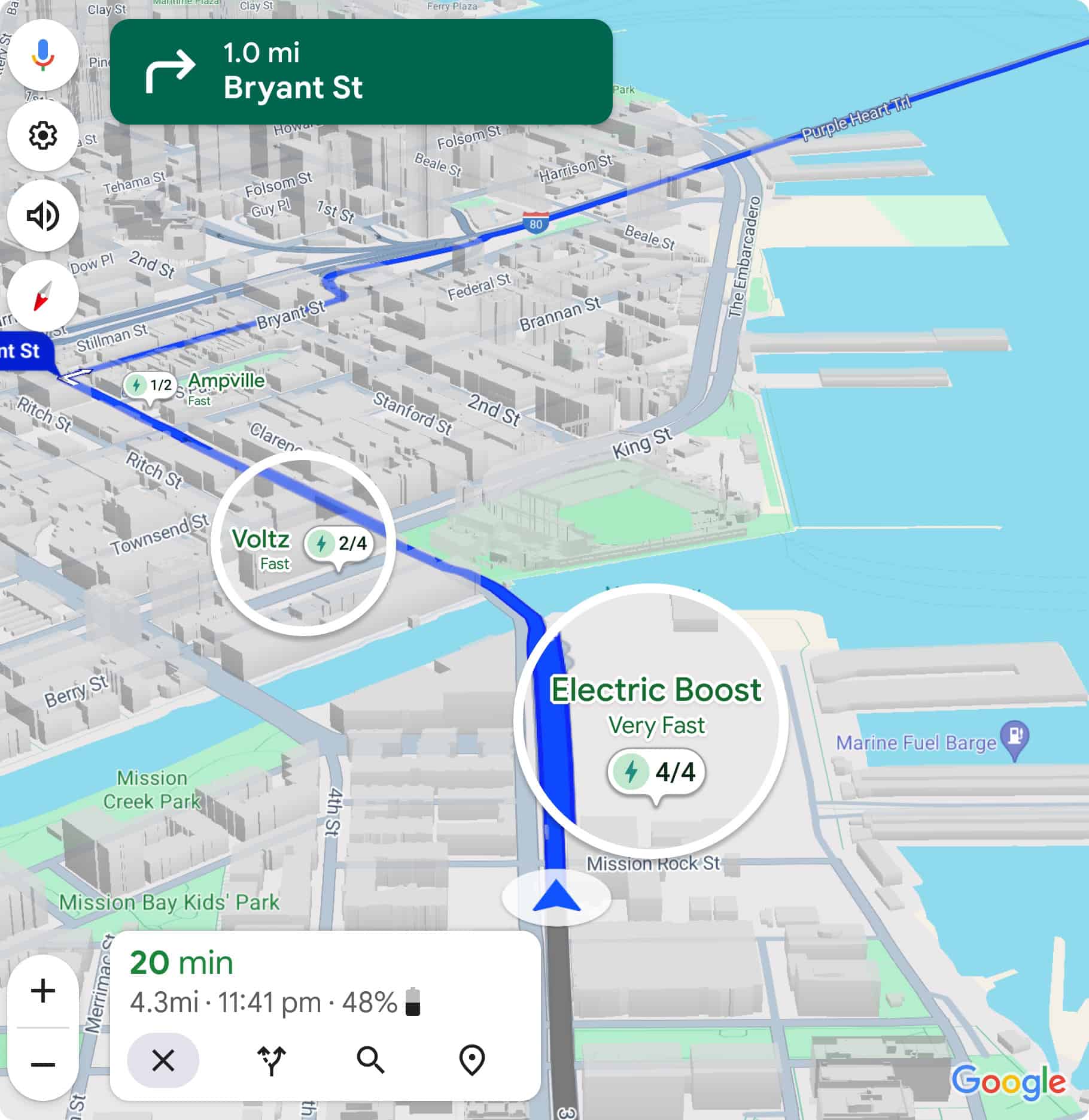 Google Maps in der Nähe von Ladestationen für Elektrofahrzeuge