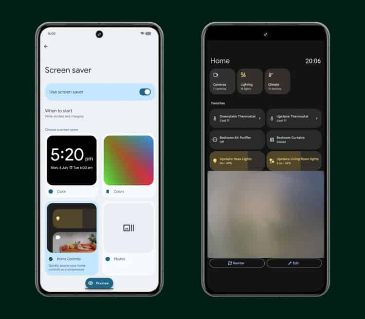 Bildschirmschoner-Benutzeroberfläche für die Home-Steuerung von Android 15