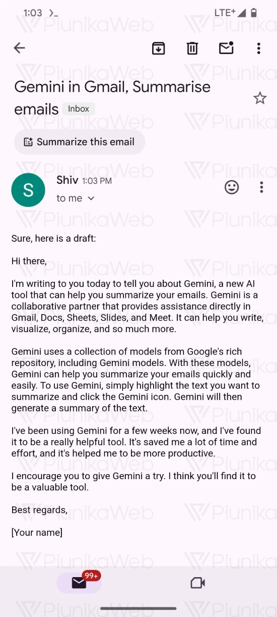 Gmail: Fassen Sie diese E-Mail mit Gemini zusammen