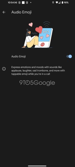 Audio-Emoji-Schalter in den Einstellungen der Google Phone-App
