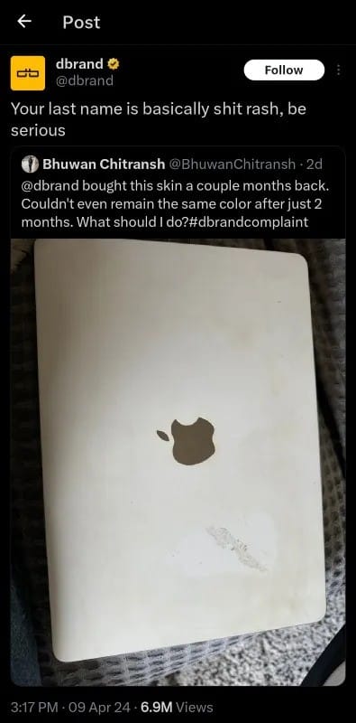 Dbrand Rasict Tweet.