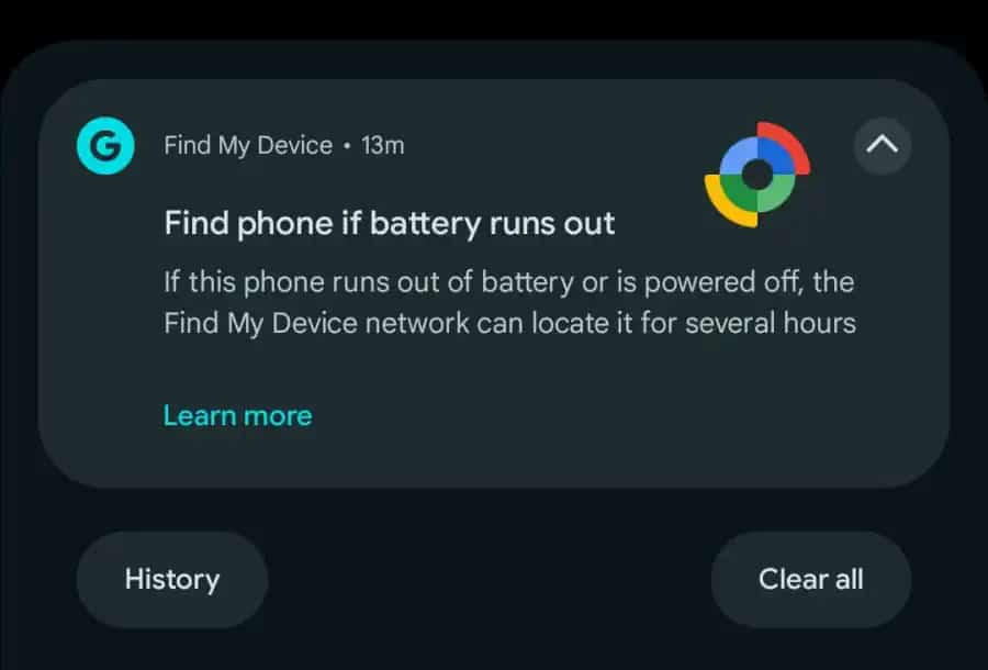 Benachrichtigung zum Finden des Geräts Pixel 8