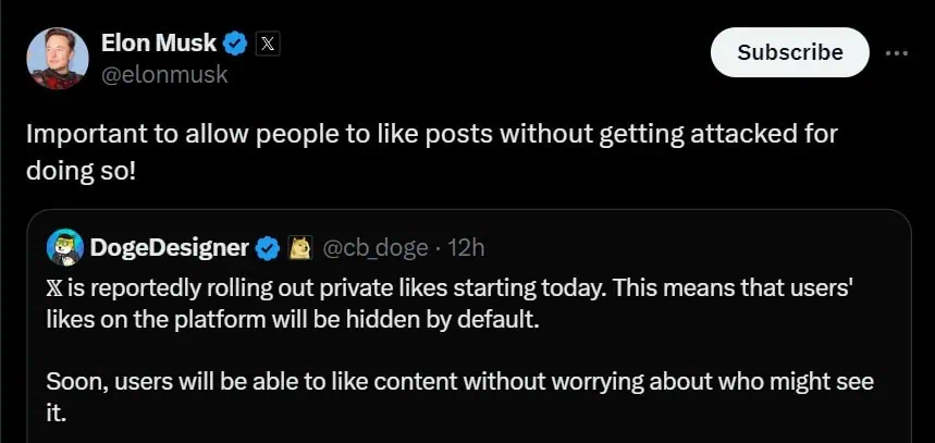 Tweet von Elon Musk.