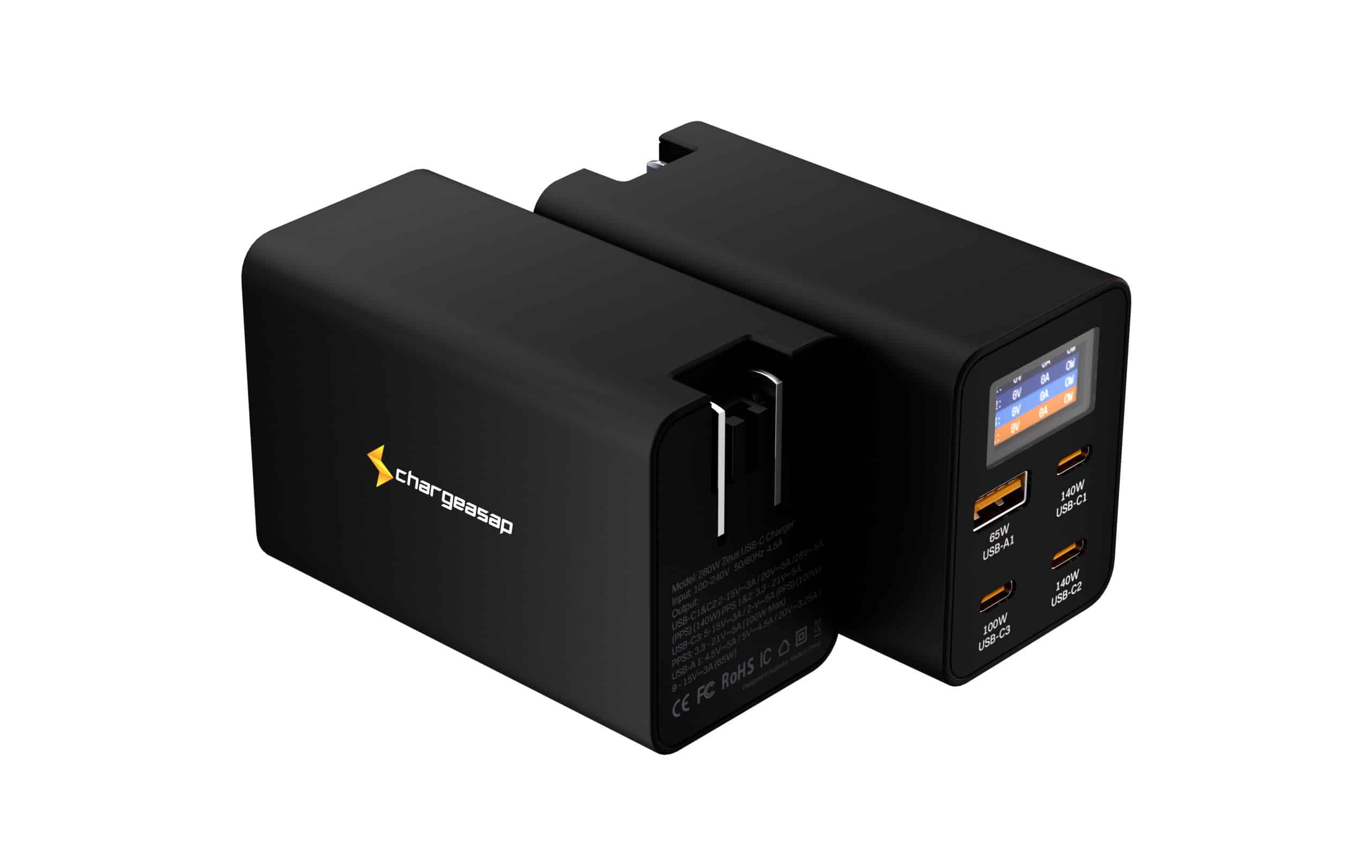 Chargeasap bringt 280-W-GaN-Ladegerät mit vier Anschlüssen und einem Bildschirm auf den Markt