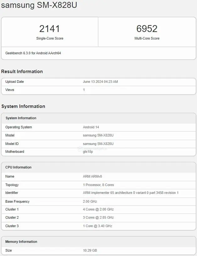 Samsung Galaxy Tab S10 Plus MediaTek-Chipsatz Geekbench