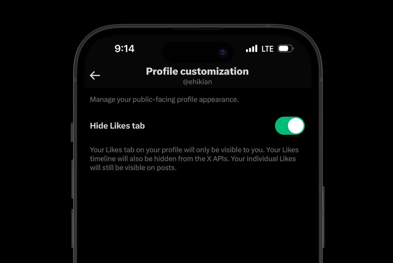 Option zum Ausblenden der Registerkarte „Gefällt mir“ in X Premium.