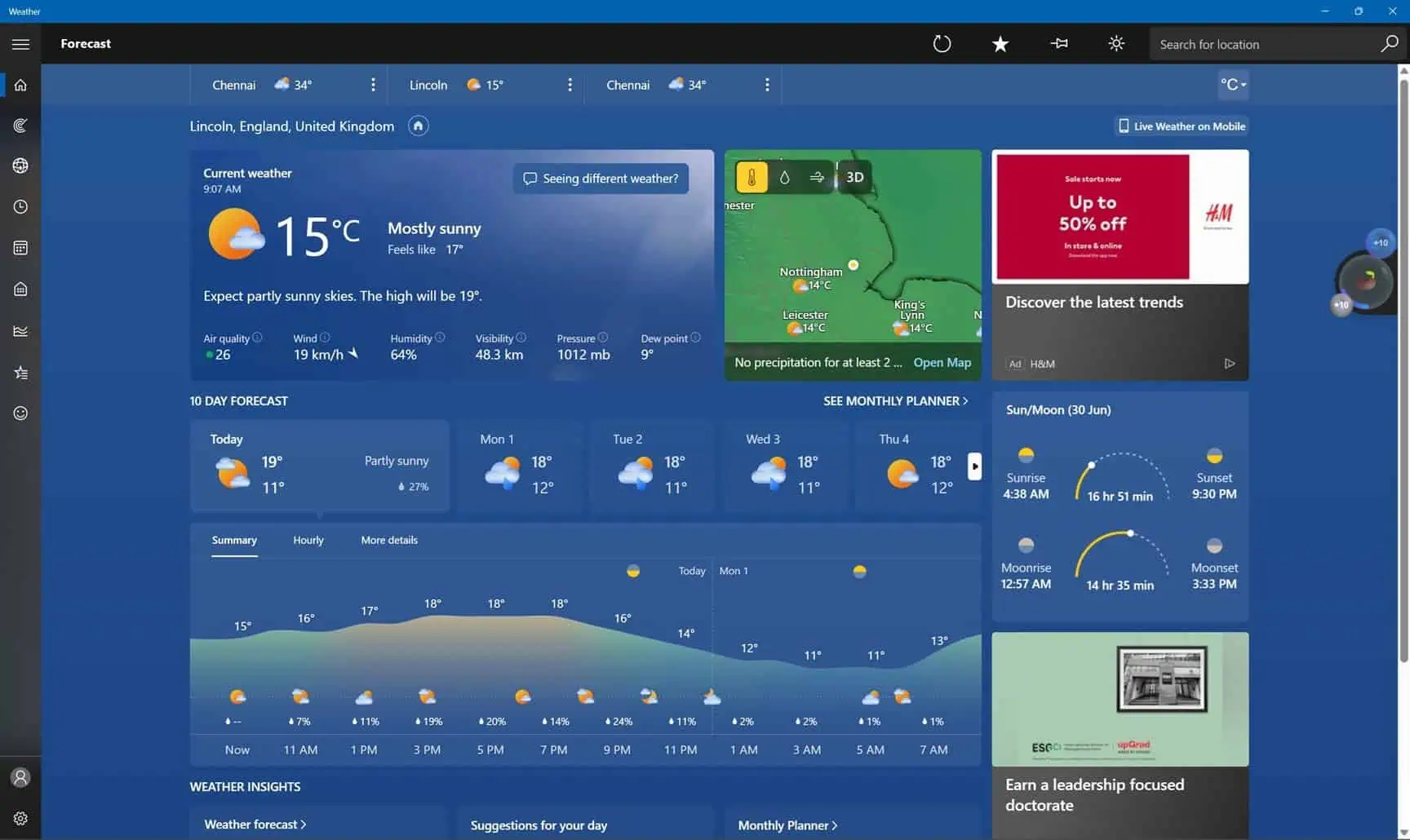 Anzeigen für die Wetter-App von Microsoft Windows 11