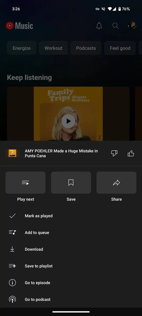 YouTubew Musik-Podcasts als gespielt markieren