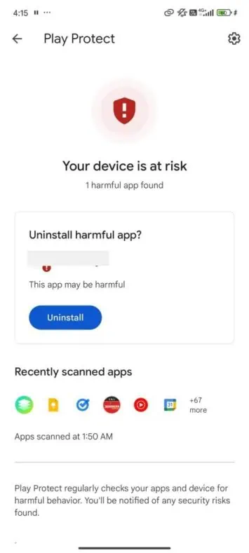Play Protect-Funktion für aktuellen Scan
