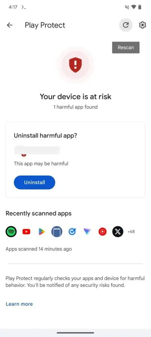 Kommende Scan-Funktion von Play Protect
