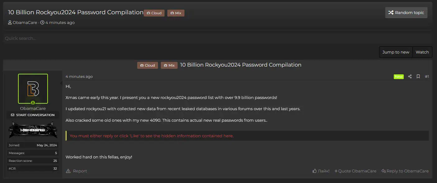 RockYou2024: Zehn Milliarden Passwörter geleakt
