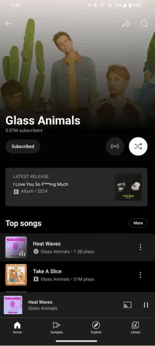 Neugestaltung der Künstlerseite von YouTube Music