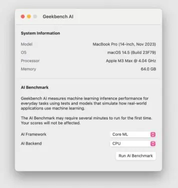 Geekbench AI für macOS