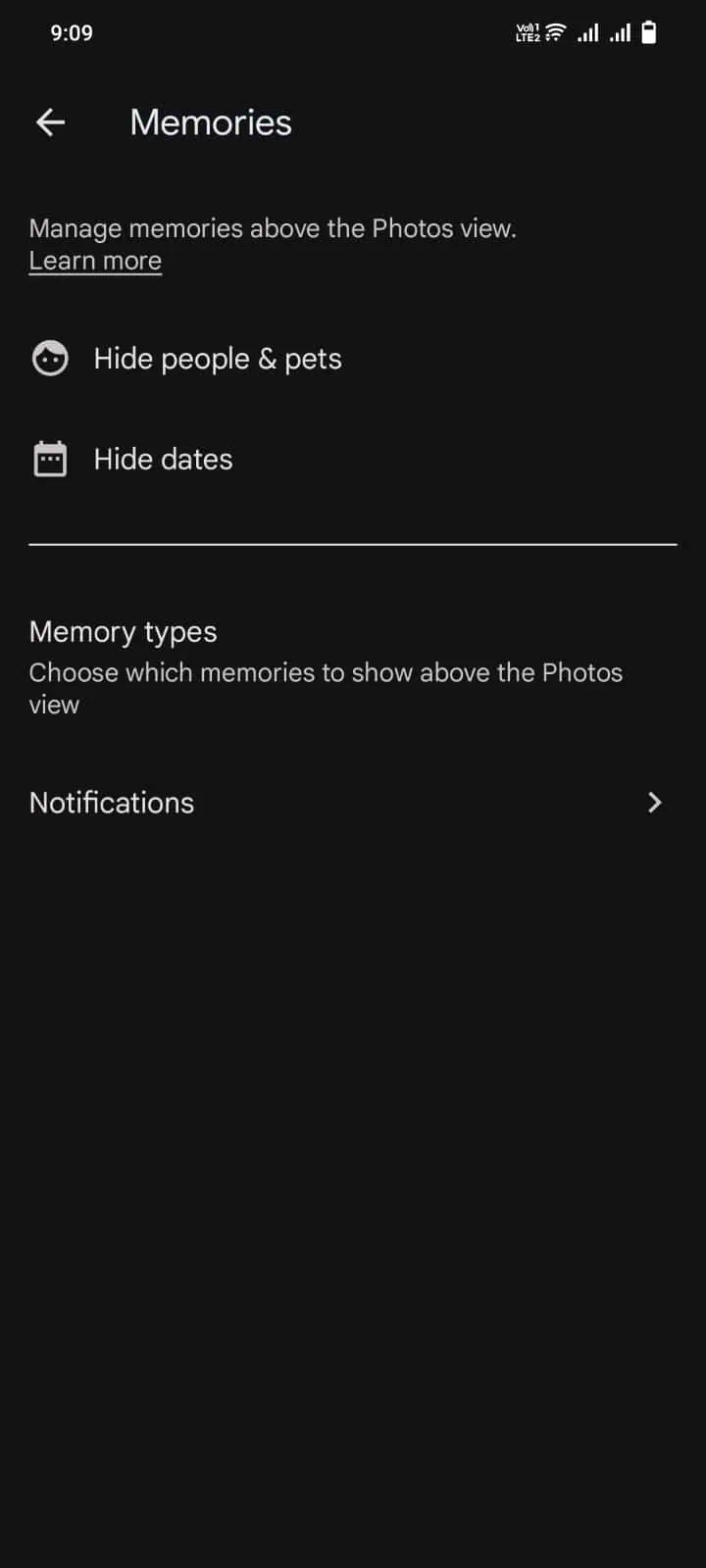Google Fotos – Erinnerungen – Einstellungen