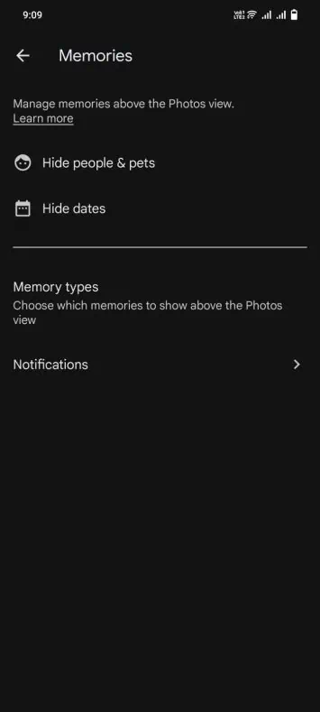 Google Fotos – Erinnerungen – Einstellungen