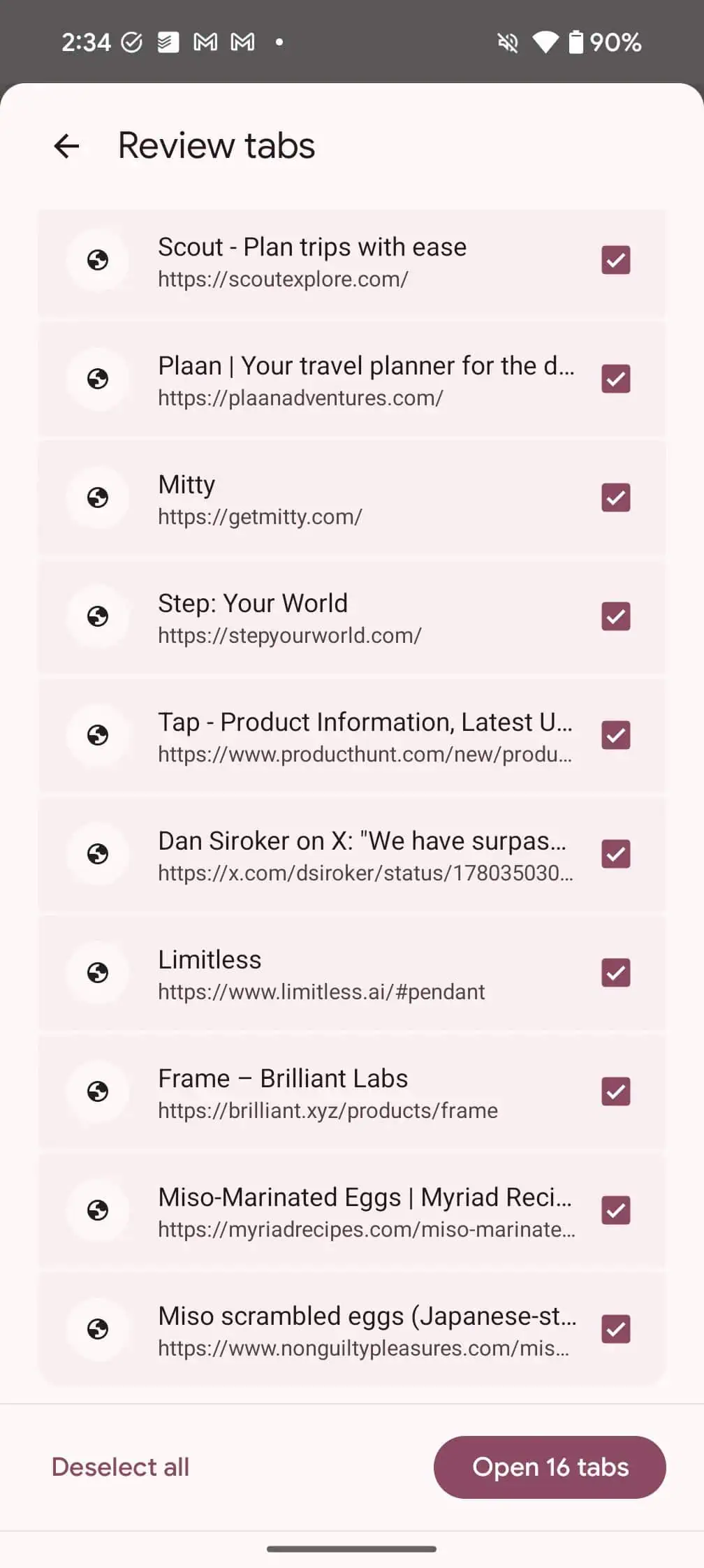 Chrome-Stapelimport von Tabs für Mobilgeräte