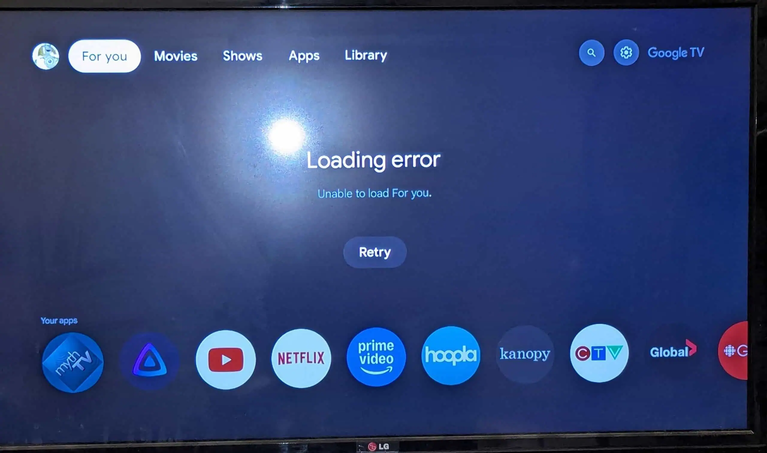 Fehler beim Laden des Google TV-Startbildschirms
