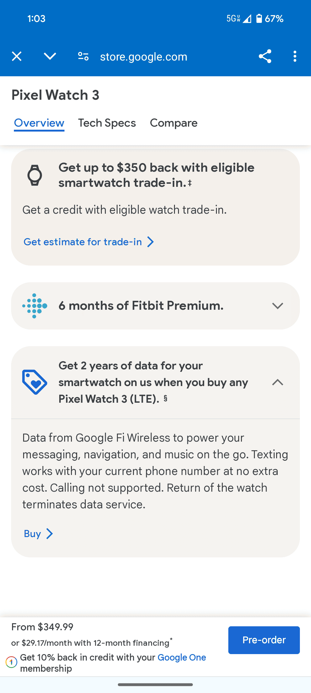Google Pixel Watch 3 LTE Kostenlose WLAN-Daten
