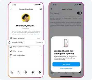 Funktionen für Instagram-Konten für Teenager