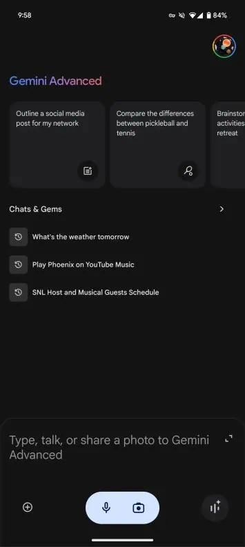 Gemini App Android vereinfachter Homescreen alt
