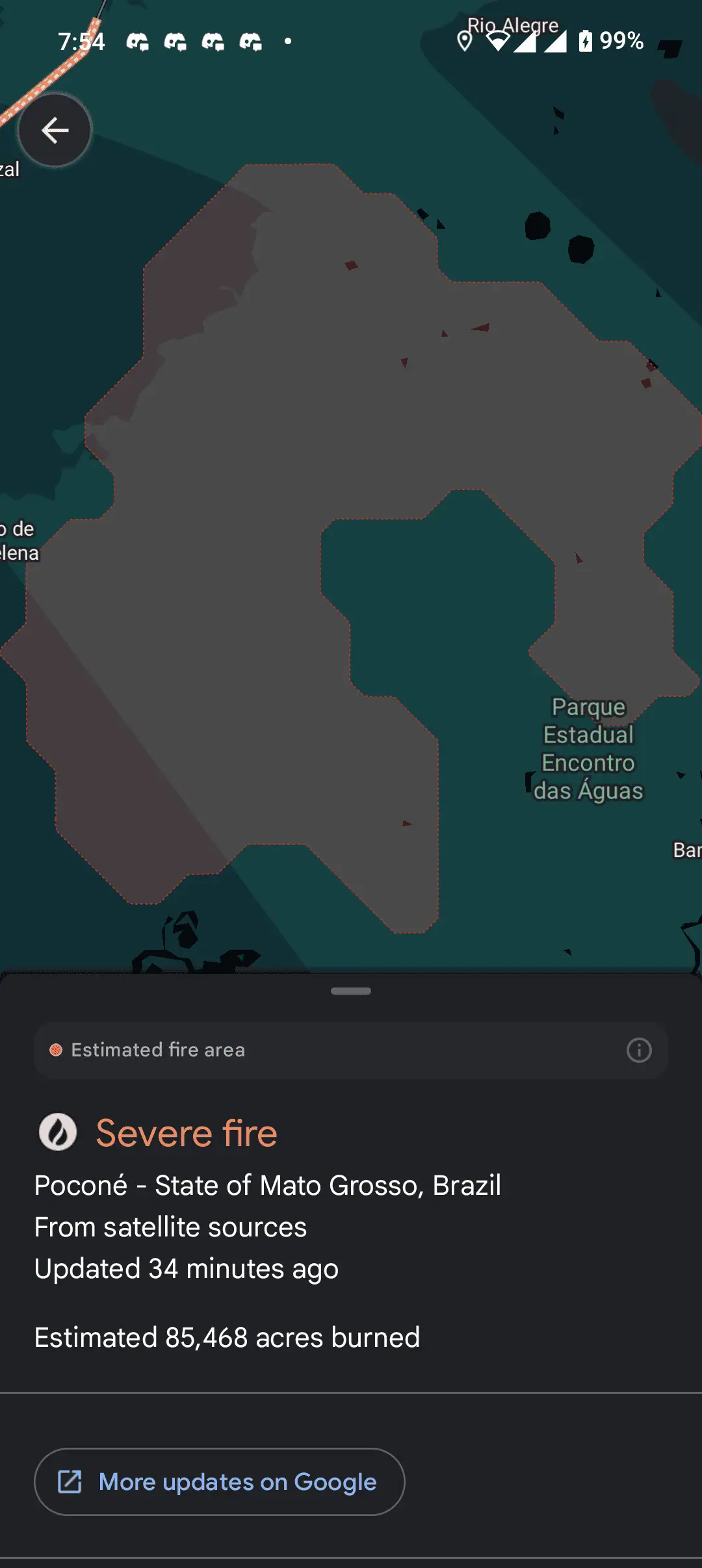 Details zu den Waldbränden auf Google Maps