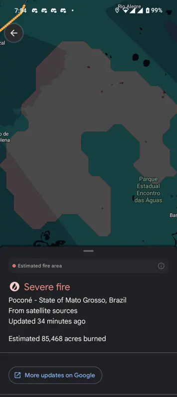 Details zu den Waldbränden auf Google Maps