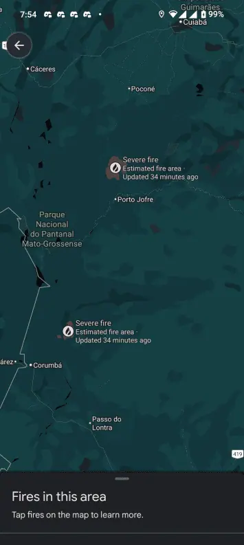 Google Maps-Symbole für Waldbrände