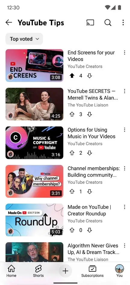 Neue YouTube-Funktionen, Playlist mit Abstimmungsvideos