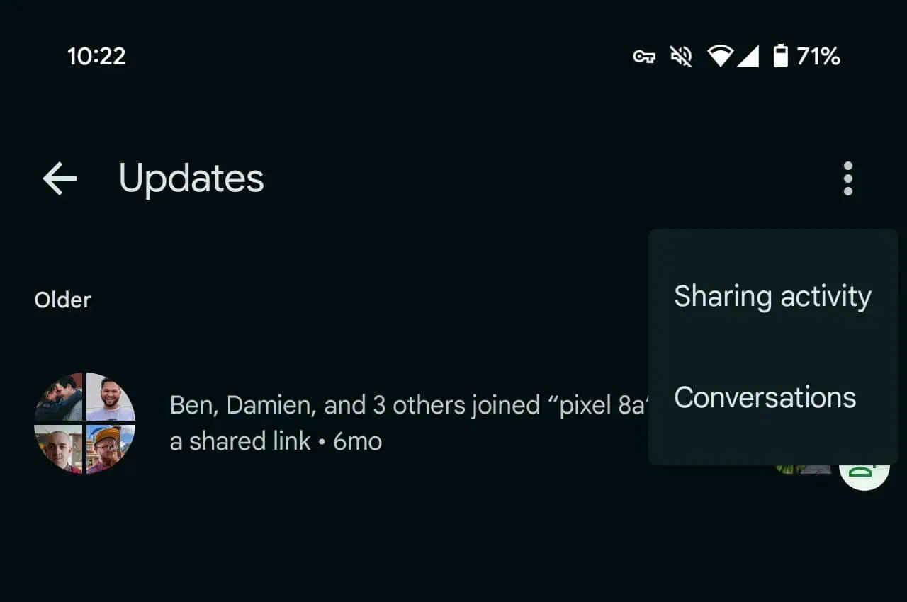 Feed-Bereich für Google Fotos-Updates