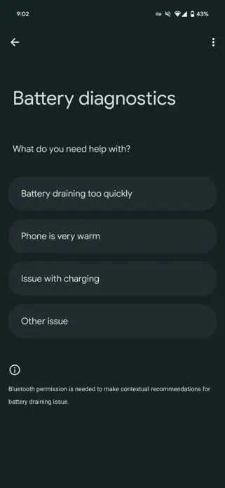 Seite zur Batteriediagnose des Pixel 9