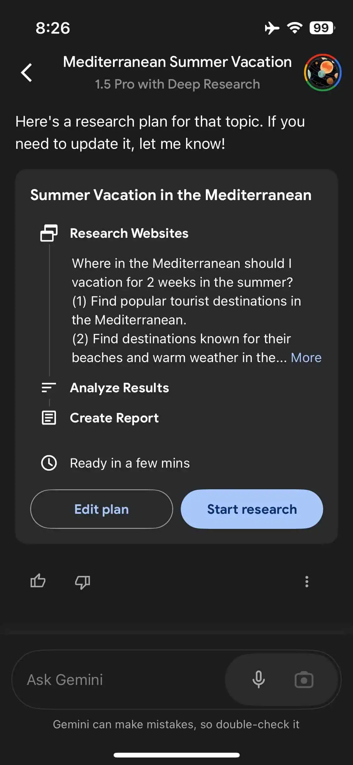 Gemini Deep Research iPhone App 2
