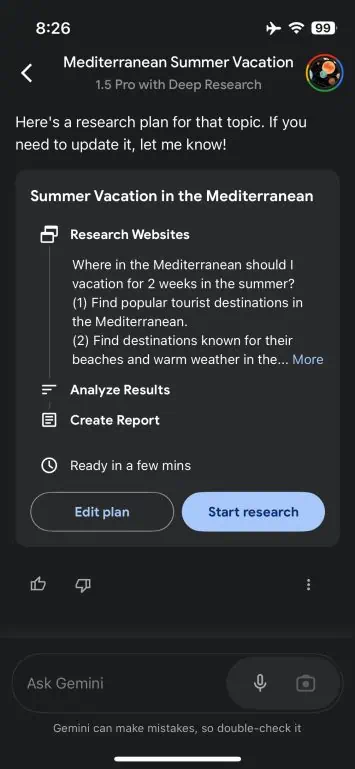 Gemini Deep Research iPhone App 2