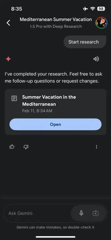 Gemini Deep Research iPhone App 3
