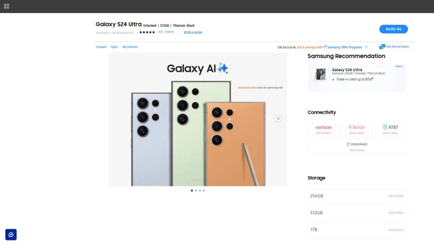 Galaxy S24 außerhalb der Lager Samsung US Official Online Store