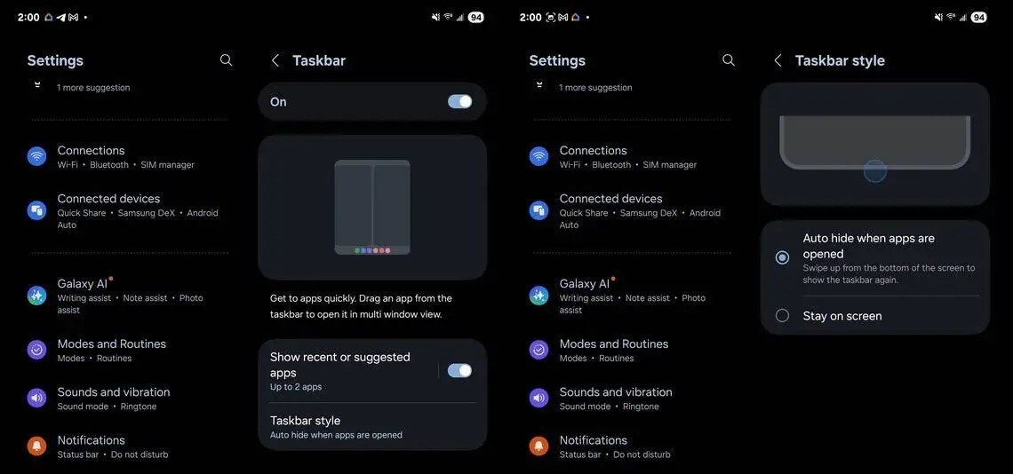 Galaxy Z Fold 6 Automatic Hide Taskbar Feature