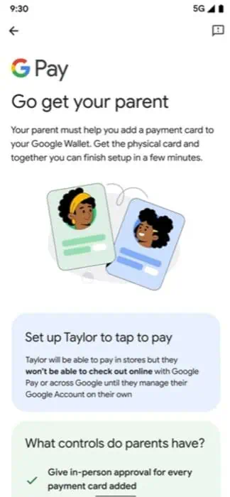 Erlauben Sie Kindern, Google Wallet Support zu verwenden