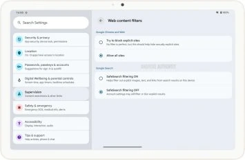 Webinhaltsfilter unter Überwachungseinstellungen in Android 16 Beta 4