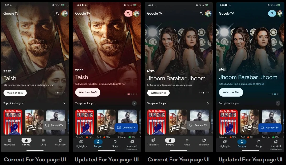 Google TV -App -Material 3 Ausdrucksüberholtes Leck