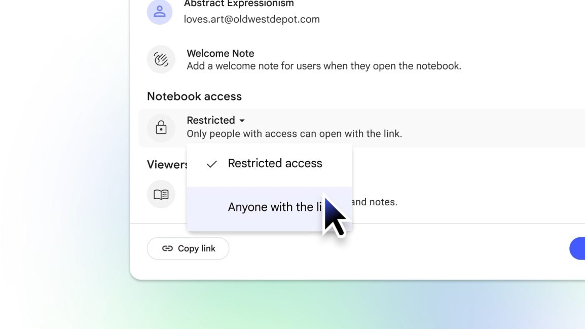NotebookLM Jeder mit dieser Linkoption