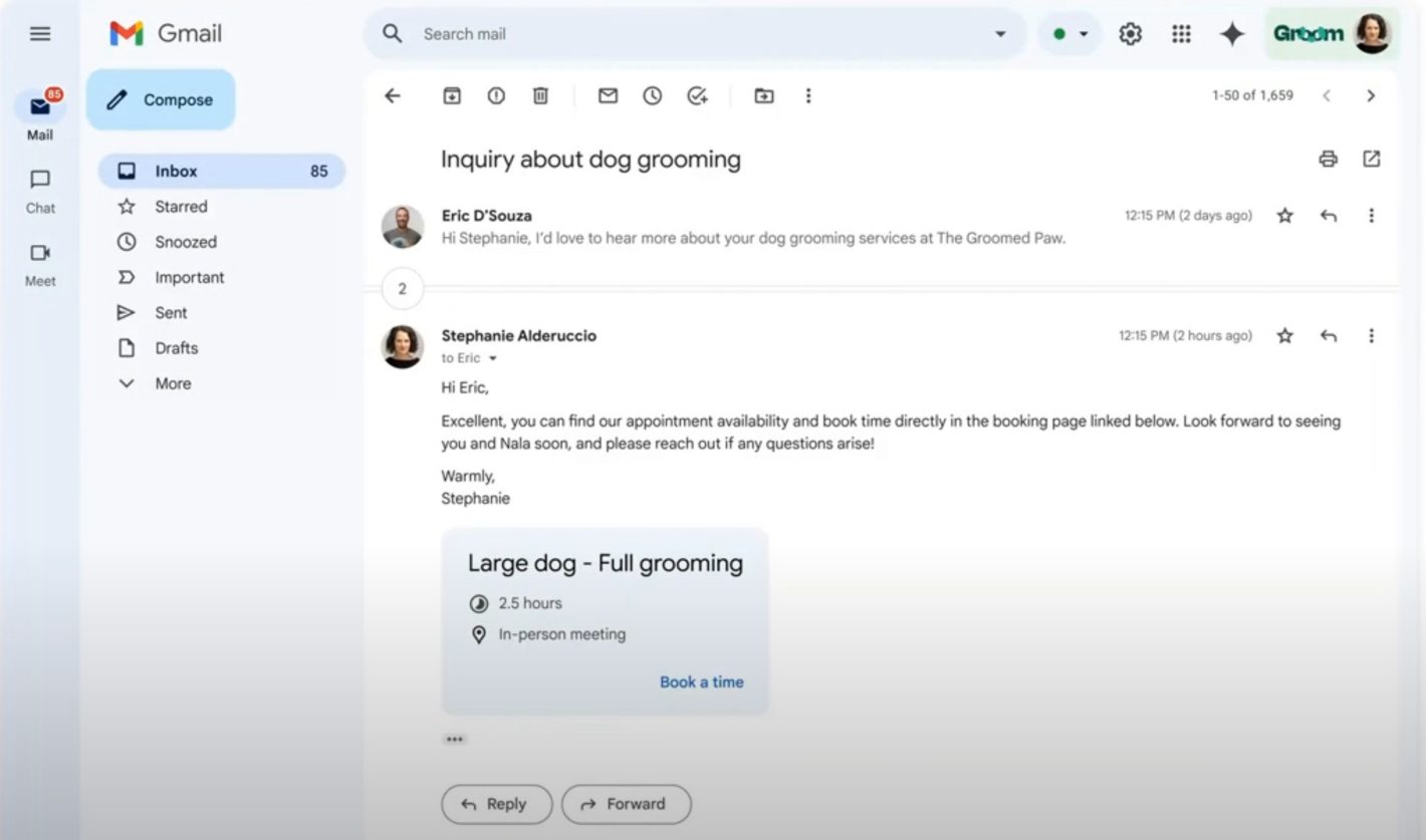 Google Mail -Buchung Termin Screenshot
