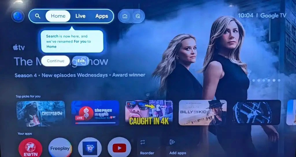 Google TV -Neugestaltung von Homescreen