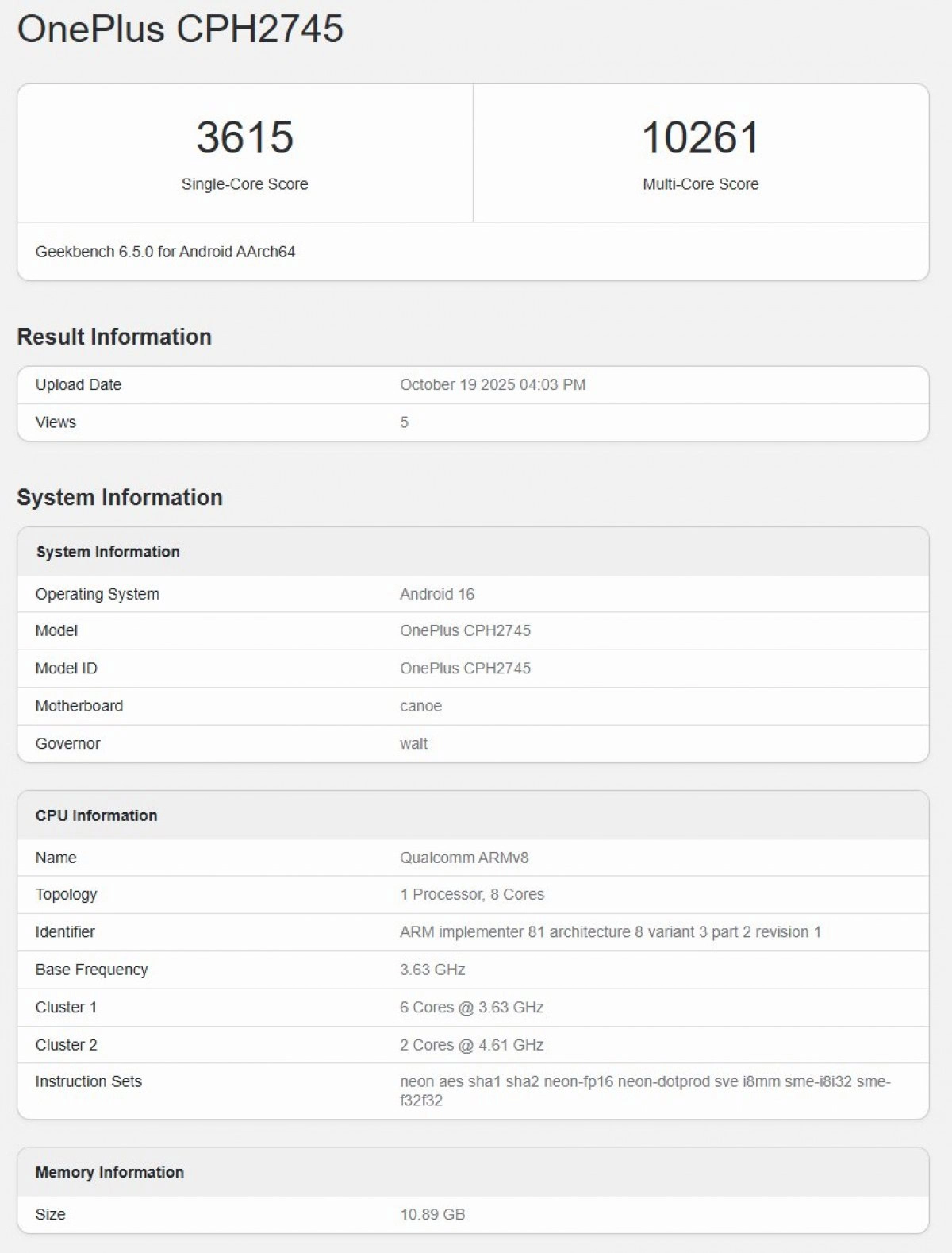 OnePlus 15 globaler Geekbench