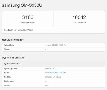 Samsung Galaxy S25 Ultra: Geekbench-Ergebnisse