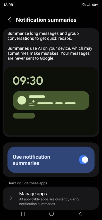 Eine UI 8 5 AI -Benachrichtigungszusammenfassung zuerst Look 2