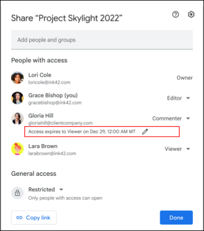 Ablaufdatum für freigegebene Ordner in Google Drive